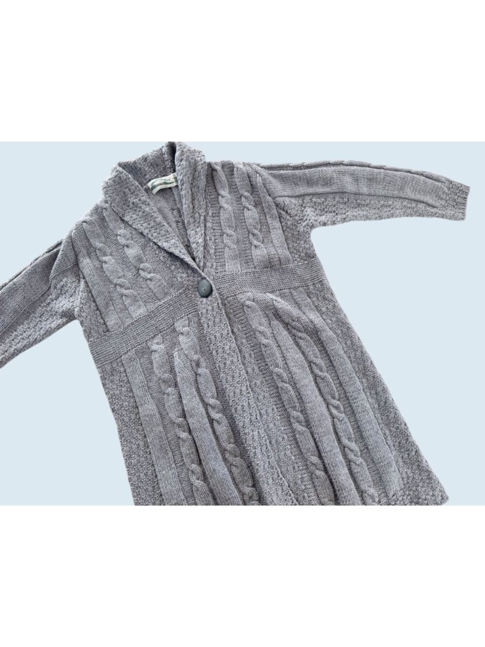 Vintage ARAN CRAFTS Made in Ireland Wool Grey Cardigan Sweater Sz L - Picture 3 of 8